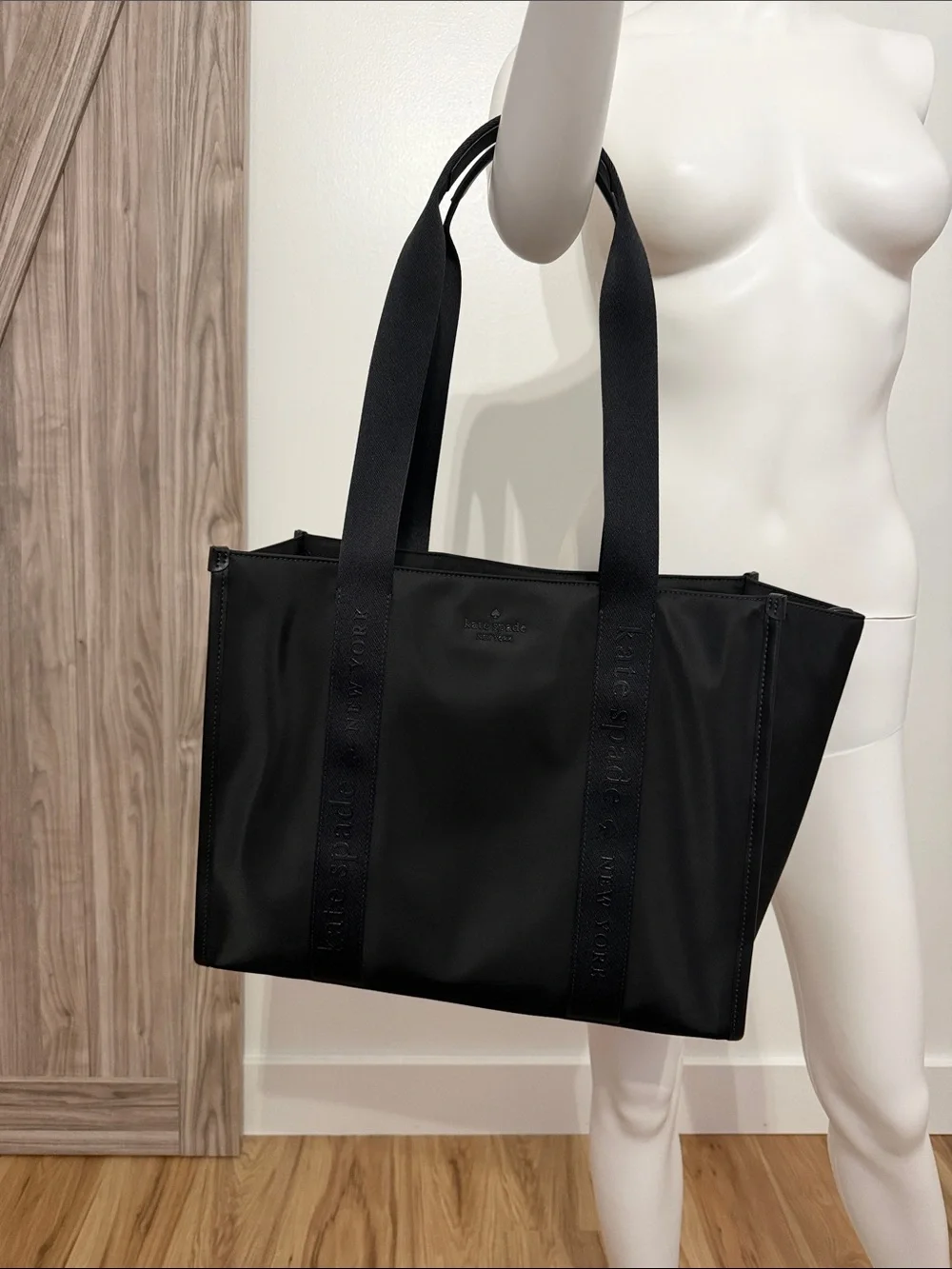kate spade Black Nylon Tote with Logo Webbed Straps